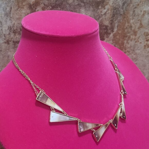 Park Lane Mother of Pearl Asymmetrical Triangle Gold tone Necklace - Picture 3 of 11